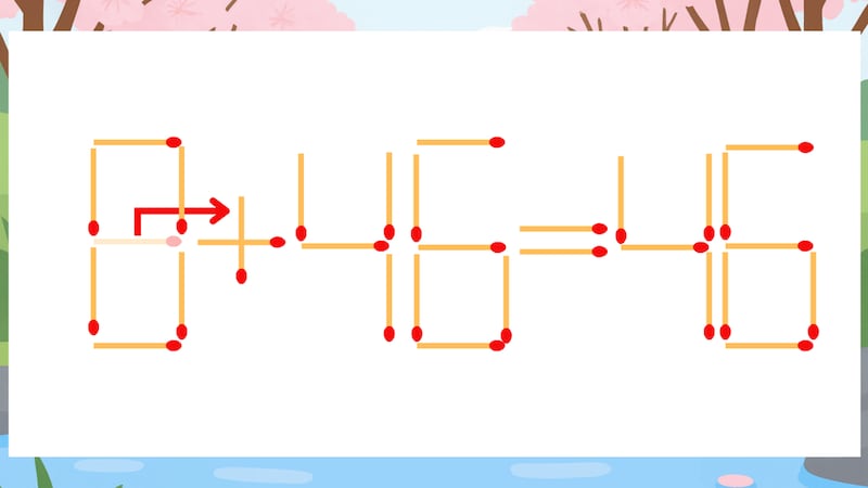 【マッチ棒クイズ】1本だけ動かして正しい式に：8-46=46？の正解画像
