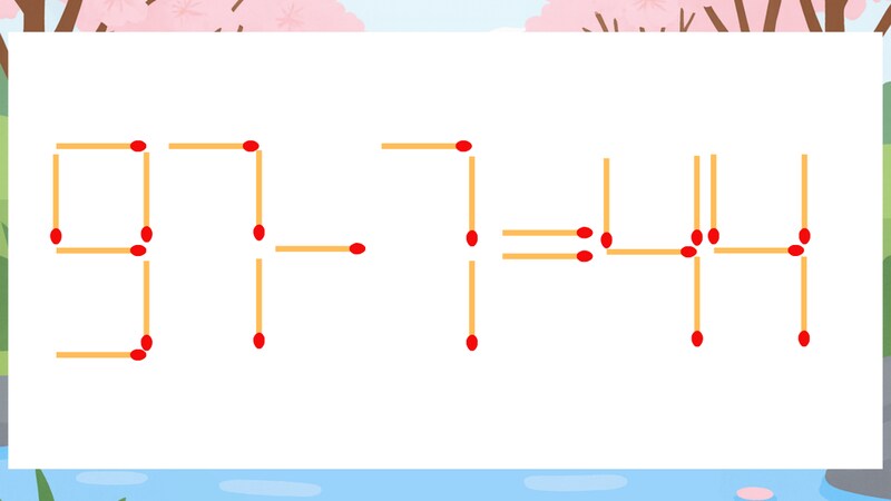 【マッチ棒クイズ】1本だけ動かして正しい式に:97-7=44?の画像