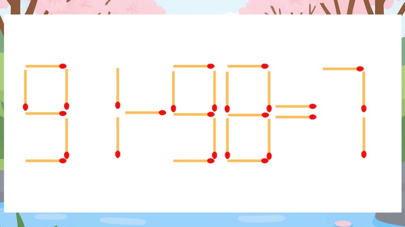 【マッチ棒クイズ】1本だけ動かして正しい式に：91-98=7？の画像