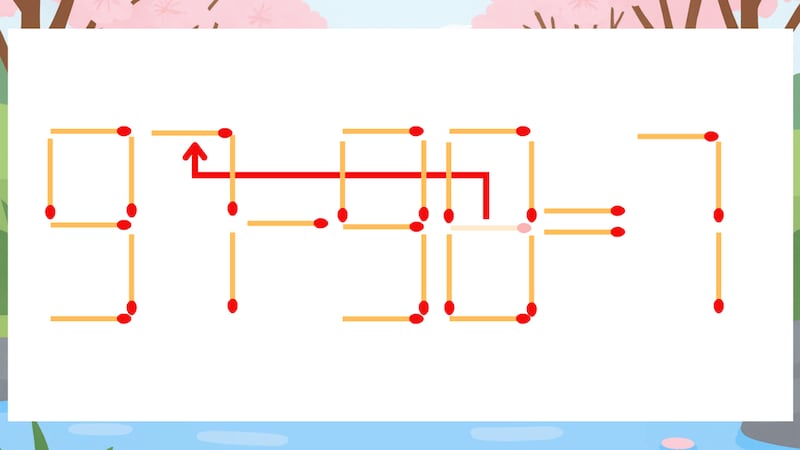 【マッチ棒クイズ】1本だけ動かして正しい式に：91-98=7？の正解画像