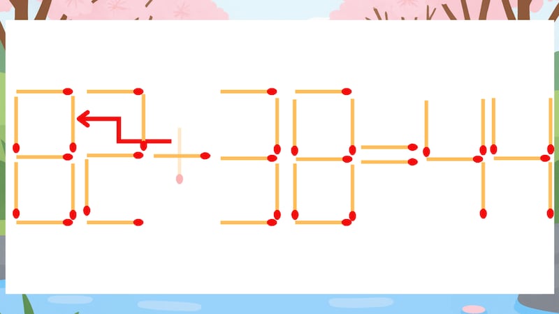 【マッチ棒クイズ】1本だけ動かして正しい式に:62+38=44?の正解画像