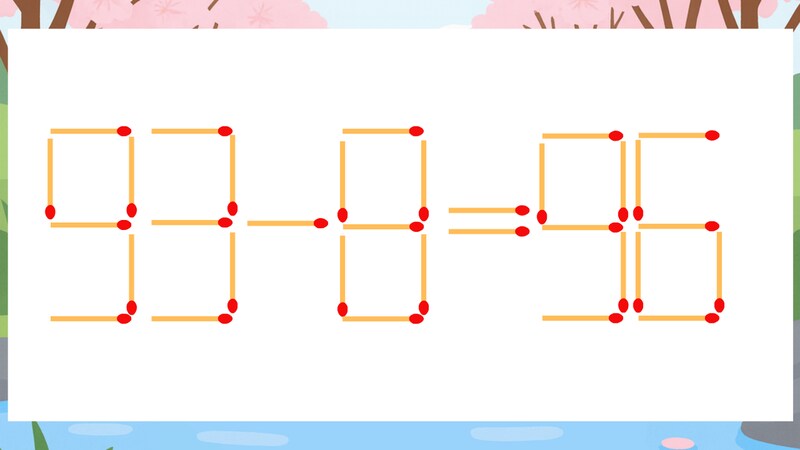 【マッチ棒クイズ】1本だけ動かして正しい式に：93-8=96？の画像