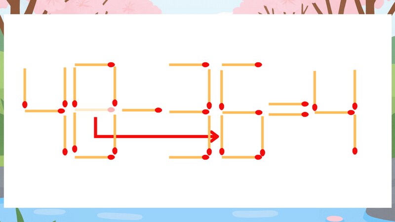 【マッチ棒クイズ】1本だけ動かして正しい式に:48-35=4?の正解画像