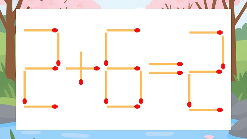 【マッチ棒クイズ】1本だけ動かして正しい式に:2+6=2?の画像