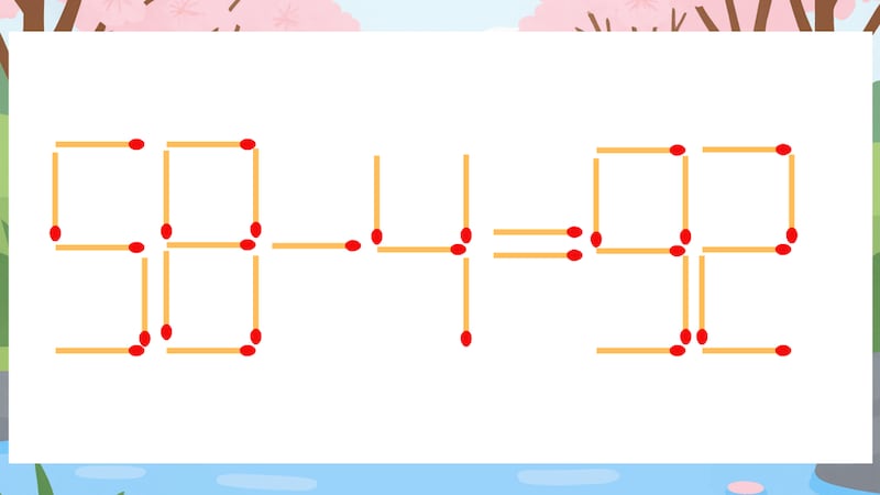 【マッチ棒クイズ】1本だけ動かして正しい式に：58-4=92？の画像
