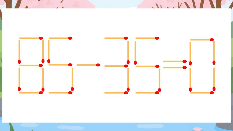 【マッチ棒クイズ】1本だけ動かして正しい式に:85-35=0?の画像