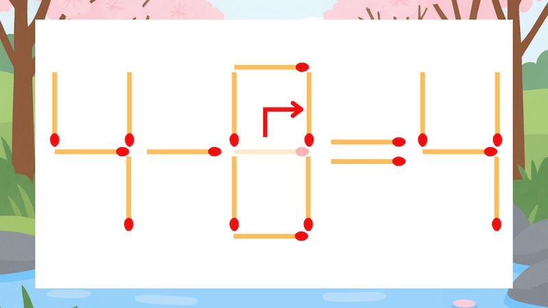 【マッチ棒クイズ】1本だけ動かして正しい式に:4-6=4?の正解画像