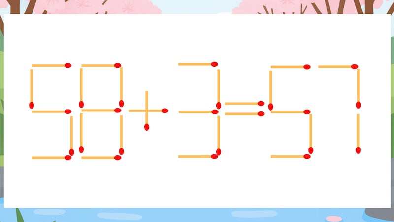【マッチ棒クイズ】1本だけ動かして正しい式に：58+3=57？の画像