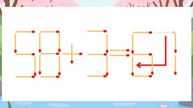 【マッチ棒クイズ】1本だけ動かして正しい式に：58+3=57？の正解画像