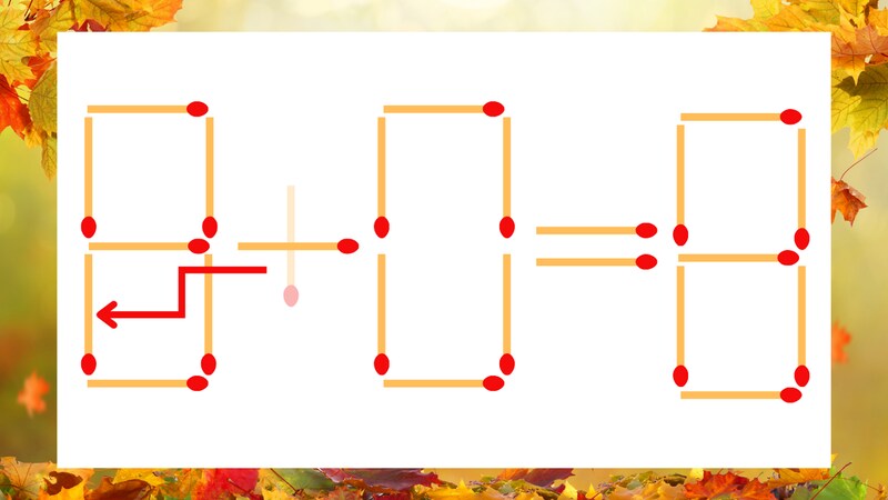 【マッチ棒クイズ】1本だけ動かして正しい式に：9＋0＝8？の正解画像