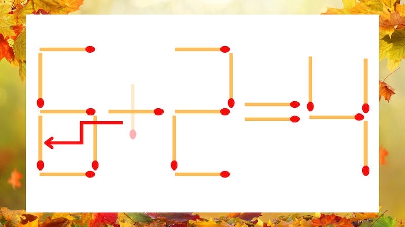 【マッチ棒クイズ】1本だけ動かして正しい式に：5＋2＝4？の正解画像