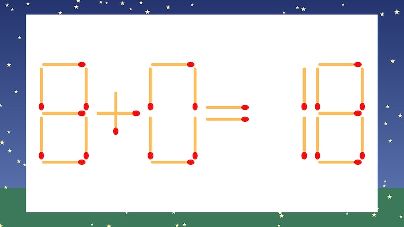 【マッチ棒クイズ】1本だけ動かして正しい式に：8+0=18？の画像