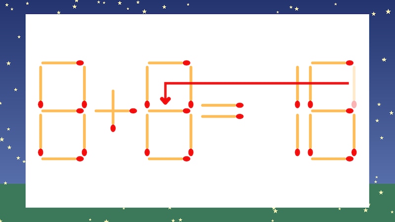 【マッチ棒クイズ】1本だけ動かして正しい式に：8+0=18？の正解画像