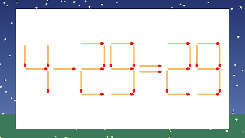 【マッチ棒クイズ】1本だけ動かして正しい式に：4-29=29？の画像