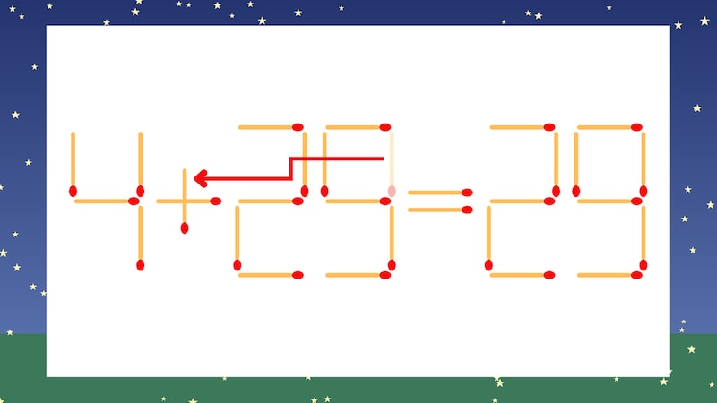 【マッチ棒クイズ】1本だけ動かして正しい式に：4-29=29？の正解画像