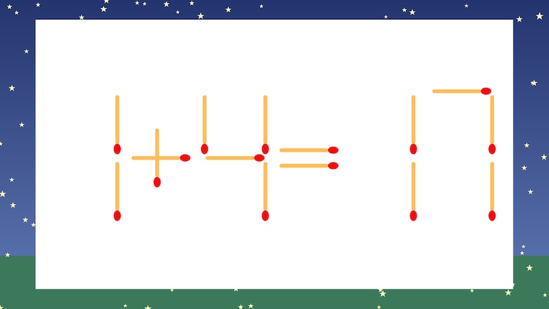 【マッチ棒クイズ】1本だけ動かして正しい式に：1+4=17？の画像