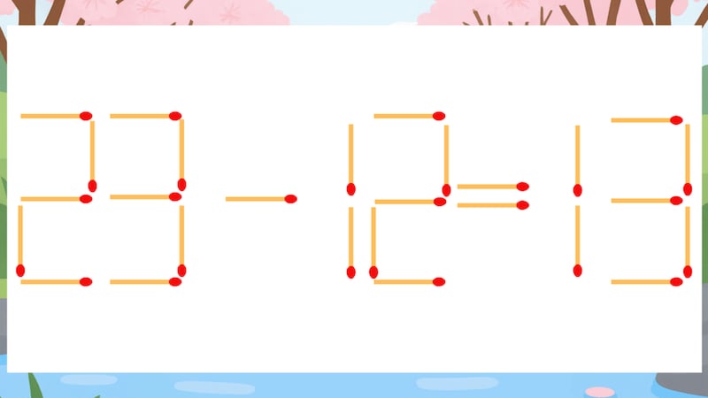 【マッチ棒クイズ】1本だけ動かして正しい式に:23-12=13?の画像