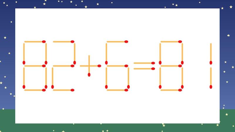 【マッチ棒クイズ】1本だけ動かして正しい式に:82+6=81?の画像