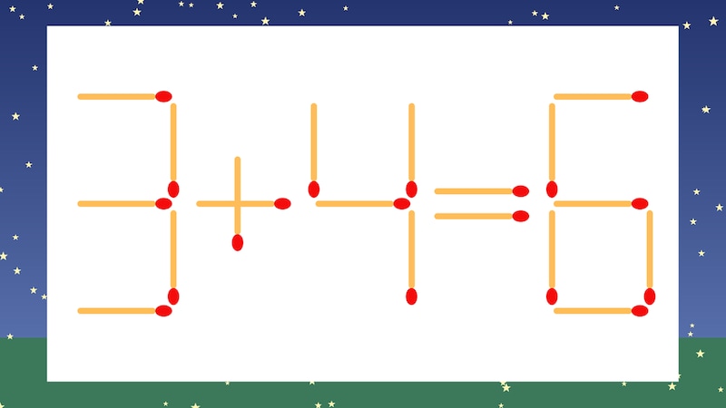 【マッチ棒クイズ】1本だけ動かして正しい式に:3+4=6?の画像