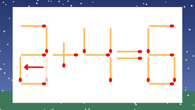 【マッチ棒クイズ】1本だけ動かして正しい式に:3+4=6?の正解画像