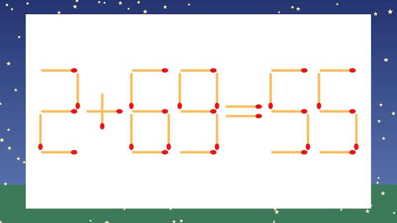 【マッチ棒クイズ】1本だけ動かして正しい式に：2+69=55？の画像