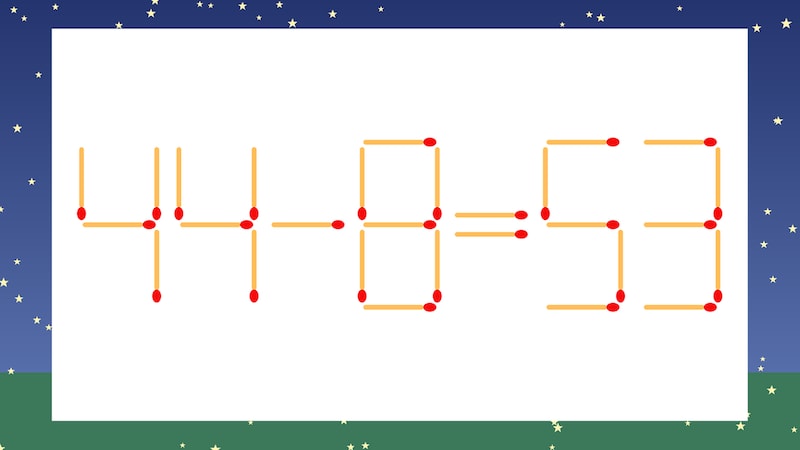 【マッチ棒クイズ】1本だけ動かして正しい式に:44-8=53?の画像