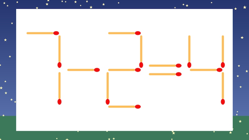 【マッチ棒クイズ】1本だけ動かして正しい式に:7-2=4?の画像