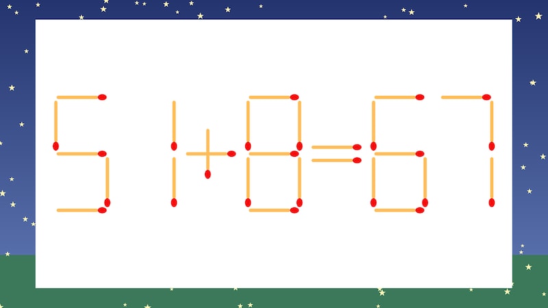 【マッチ棒クイズ】1本だけ動かして正しい式に：51+8=67？の画像