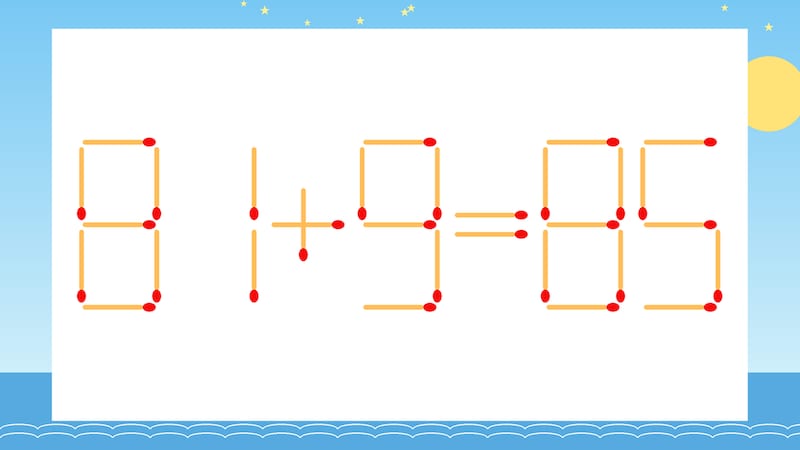 【マッチ棒クイズ】1本だけ動かして正しい式に：81+9=85？の画像