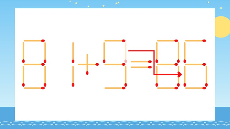 【マッチ棒クイズ】1本だけ動かして正しい式に：81+9=85？の正解画像