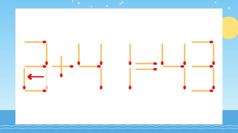 【マッチ棒クイズ】1本だけ動かして正しい式に:3+41=43?の正解画像
