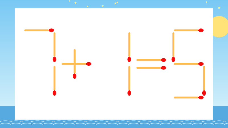 【マッチ棒クイズ】1本だけ動かして正しい式に：7+1=5？の画像