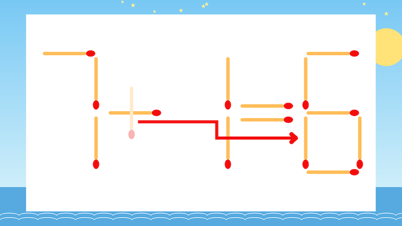 【マッチ棒クイズ】1本だけ動かして正しい式に：7+1=5？の正解画像
