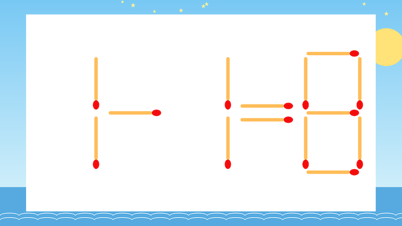 【マッチ棒クイズ】1本だけ動かして正しい式に：1-1=8？の画像