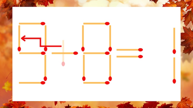 【マッチ棒クイズ】1本だけ動かして正しい式に:3+8=1?の正解画像