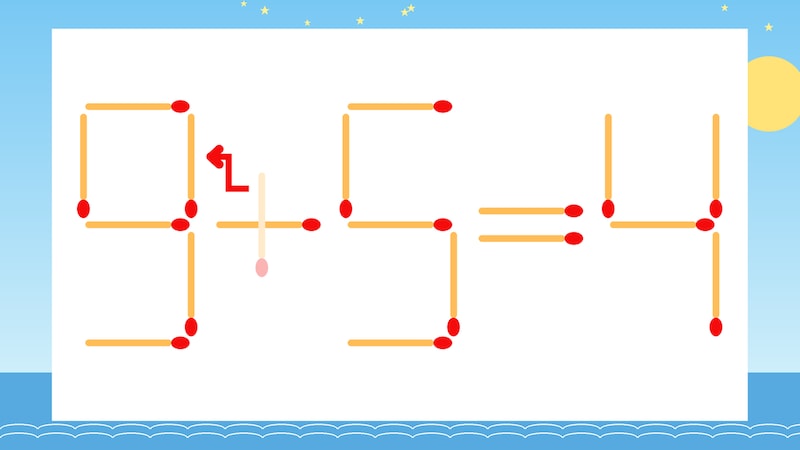 【マッチ棒クイズ】1本だけ動かして正しい式に：5+5=4？の正解画像