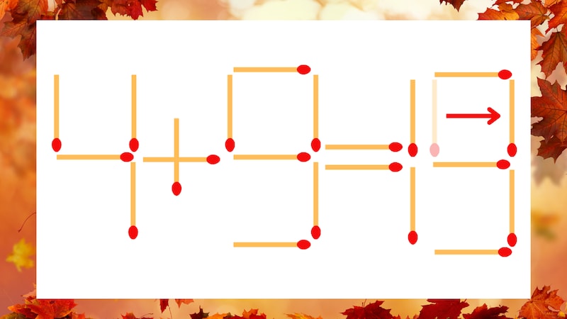 【マッチ棒クイズ】1本だけ動かして正しい式に:4+9=15?の正解画像
