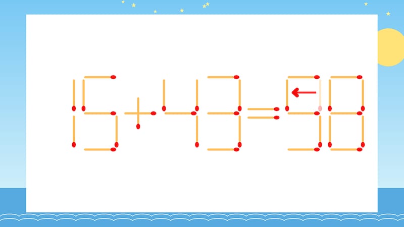 【マッチ棒クイズ】1本だけ動かして正しい式に：15+43=38？の正解画像