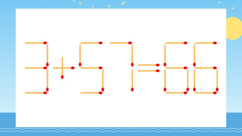 【マッチ棒クイズ】1本だけ動かして正しい式に：3+57=66？の画像