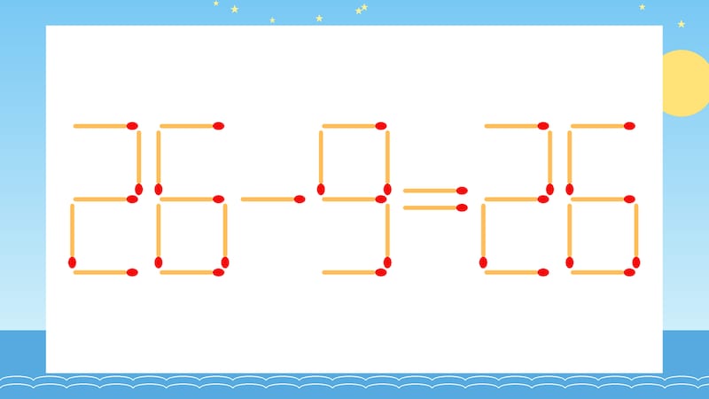 【マッチ棒クイズ】1本だけ動かして正しい式に：26-9=26？の画像