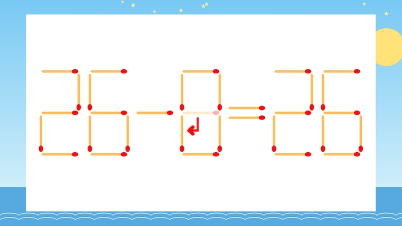 【マッチ棒クイズ】1本だけ動かして正しい式に：26-9=26？の正解画像