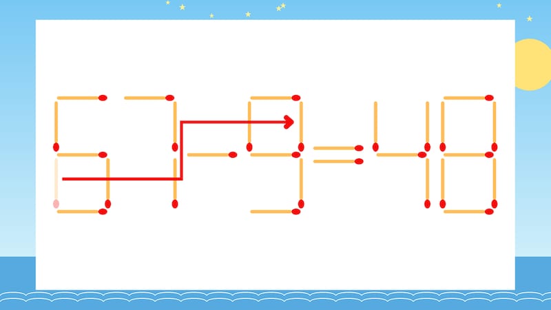【マッチ棒クイズ】1本だけ動かして正しい式に：67-5=48？の正解画像