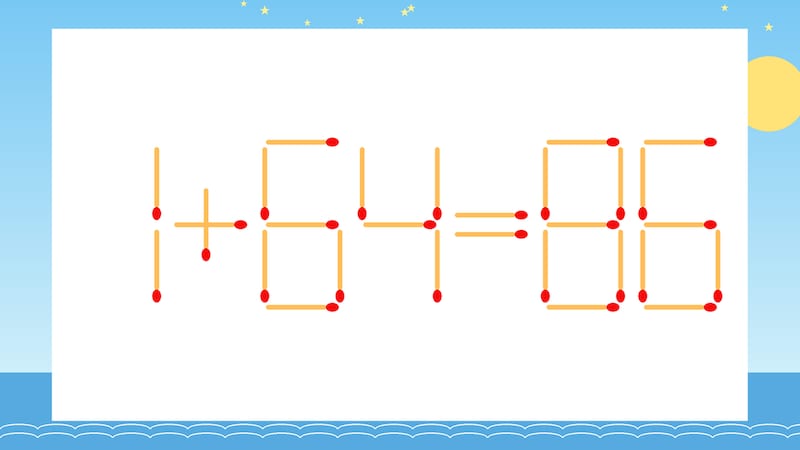 【マッチ棒クイズ】1本だけ動かして正しい式に：1+64=86？の画像