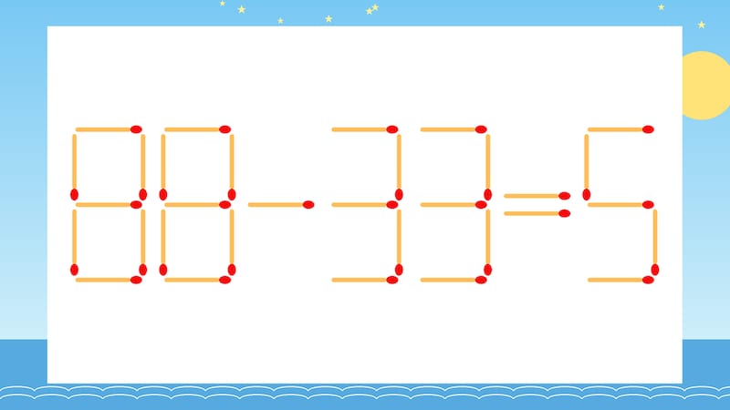 【マッチ棒クイズ】1本だけ動かして正しい式に：88-33=5？の画像