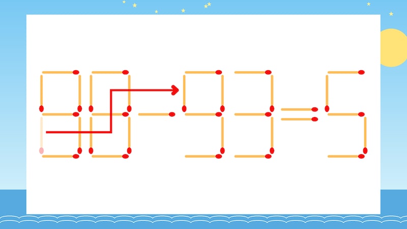 【マッチ棒クイズ】1本だけ動かして正しい式に：88-33=5？の正解画像