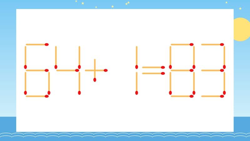 【マッチ棒クイズ】1本だけ動かして正しい式に:64+1=83?の画像