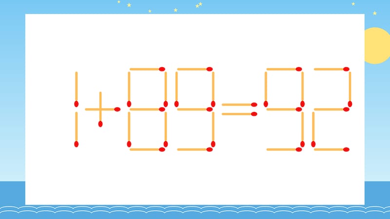 【マッチ棒クイズ】1本だけ動かして正しい式に:1+89=92?の画像