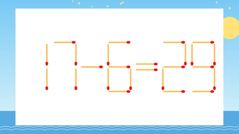 【マッチ棒クイズ】1本だけ動かして正しい式に：17-6=29？の画像