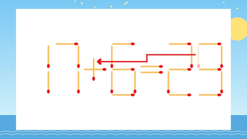【マッチ棒クイズ】1本だけ動かして正しい式に：17-6=29？の正解画像