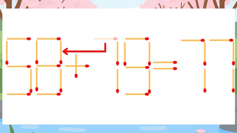 【マッチ棒クイズ】1本だけ動かして正しい式に：56+79=77？の正解画像